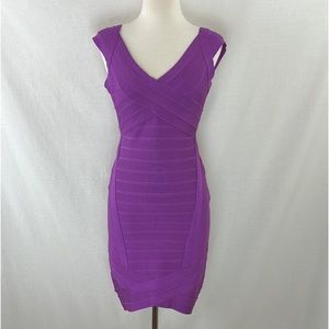 HERVE LEGER Hi-Lo Asymmetric Bandage Dress, Purple, Large NWOT $1,250 Authentic